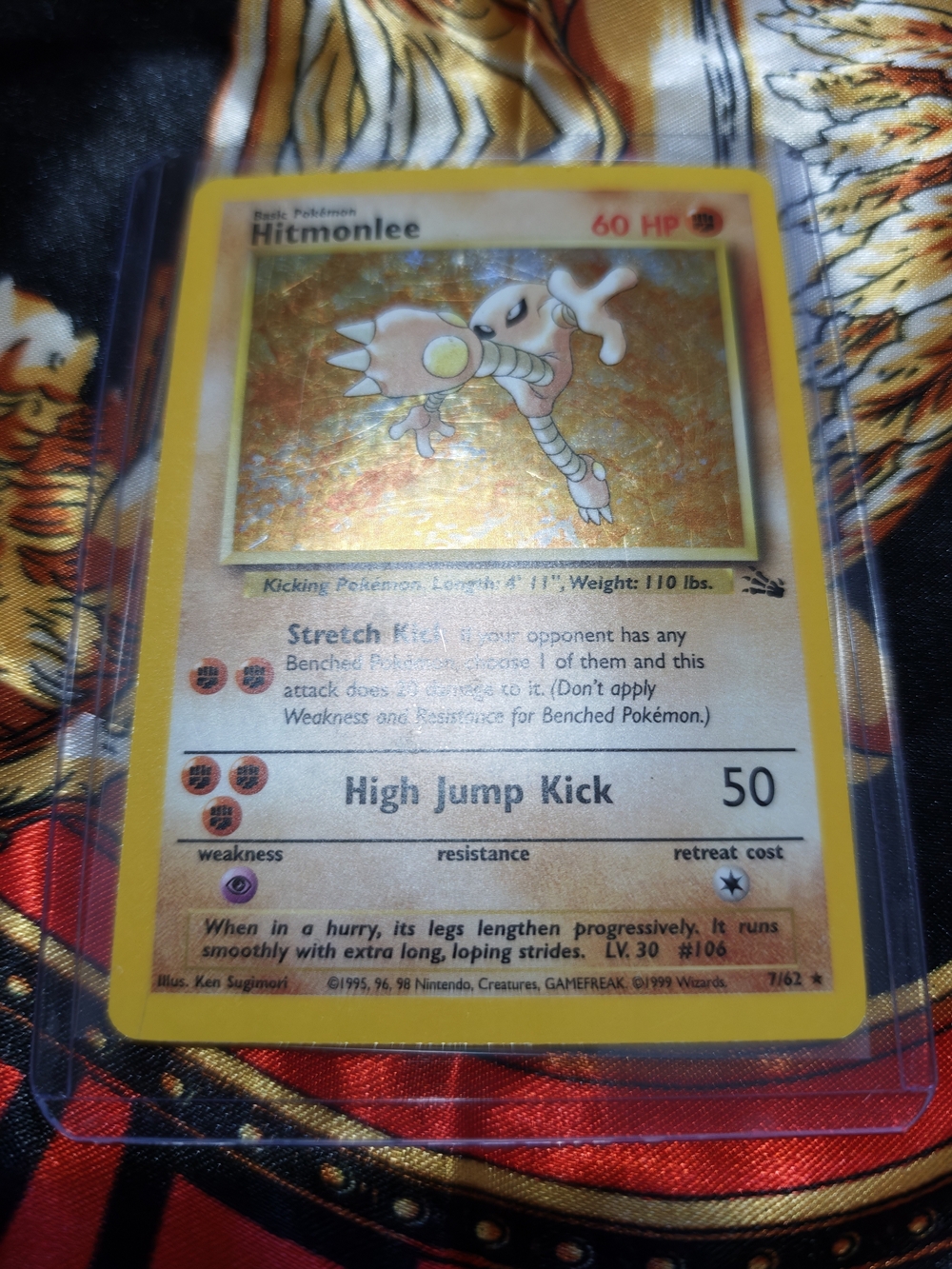 Pokemon Hitmonlee Card - Yellow Border with Gold Holographic Art